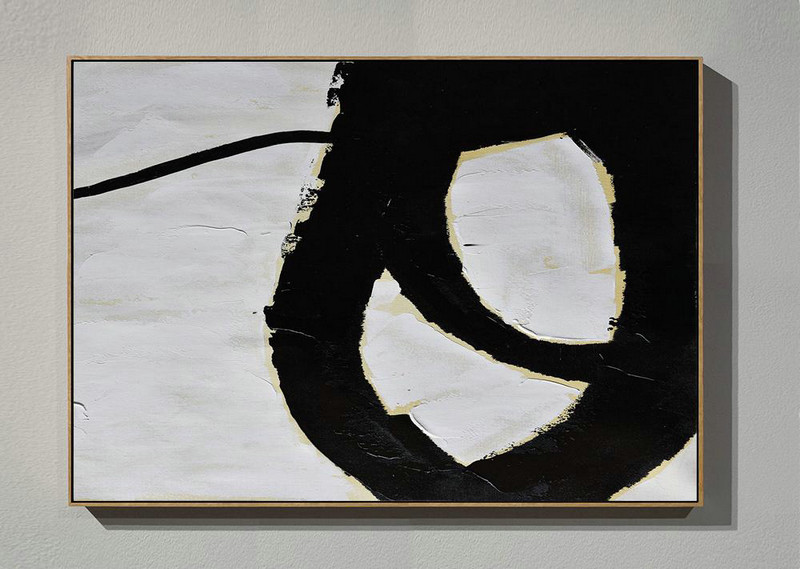 Large Oil Canvas Art,Horizontal Palette Knife Minimal Canvas Art Painting Black White Beige - Acrylic Painting Wall Art